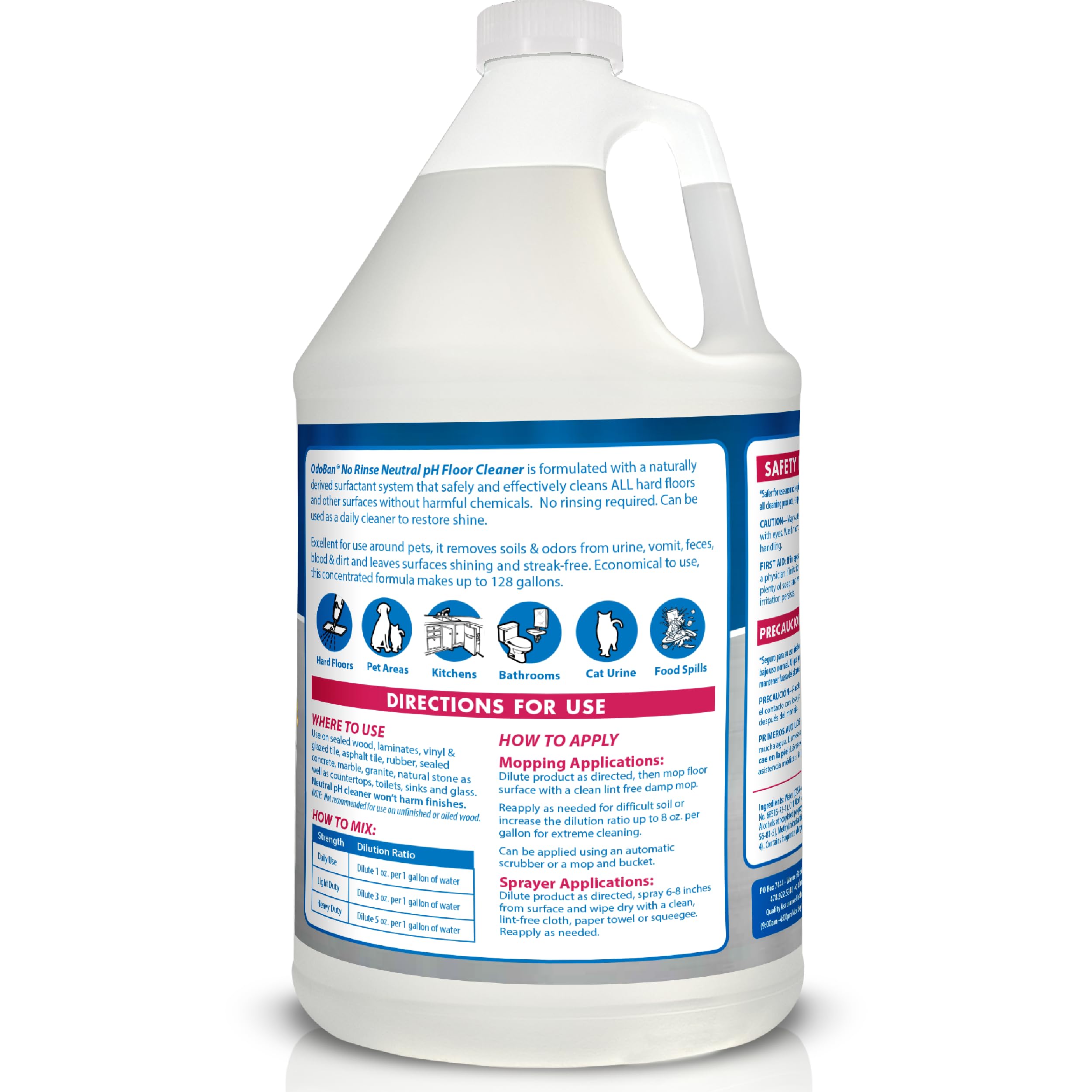 OdoBan two-gallon container next to measuring cup illustrating concentrate scale
