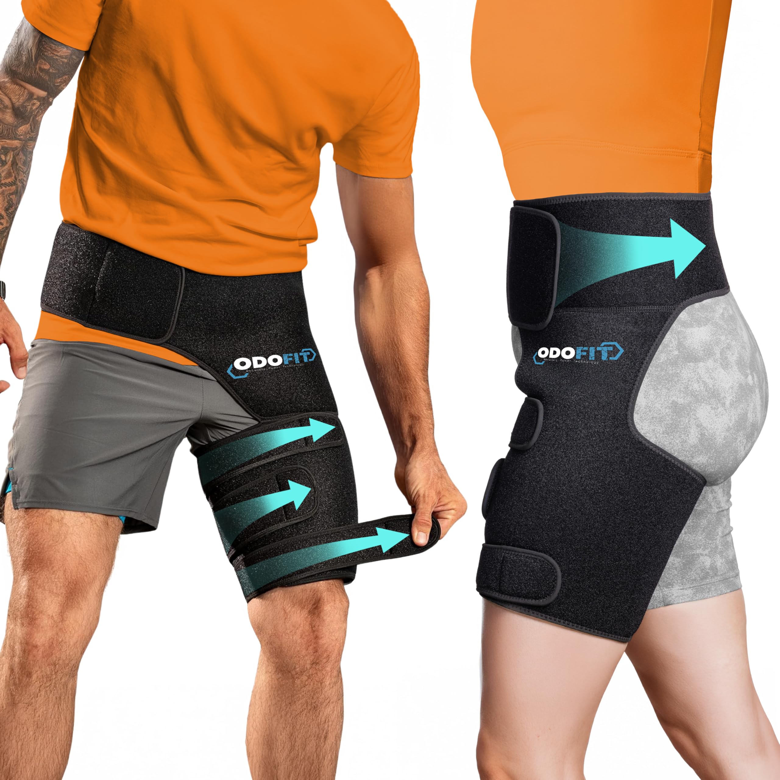 ODOFIT hip brace front view showing snug support for more stable walking