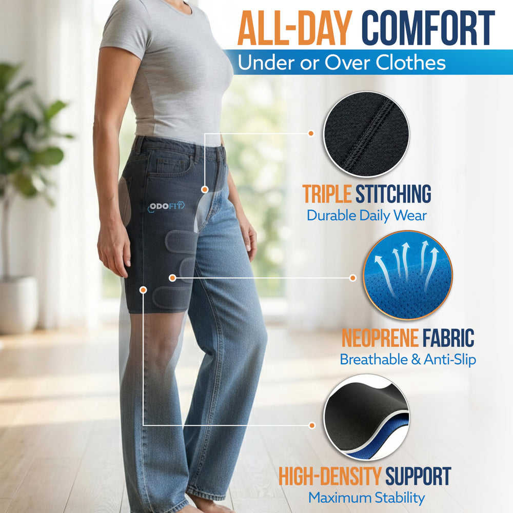 ODOFIT hip brace next to ruler for size comparison and accurate fitting