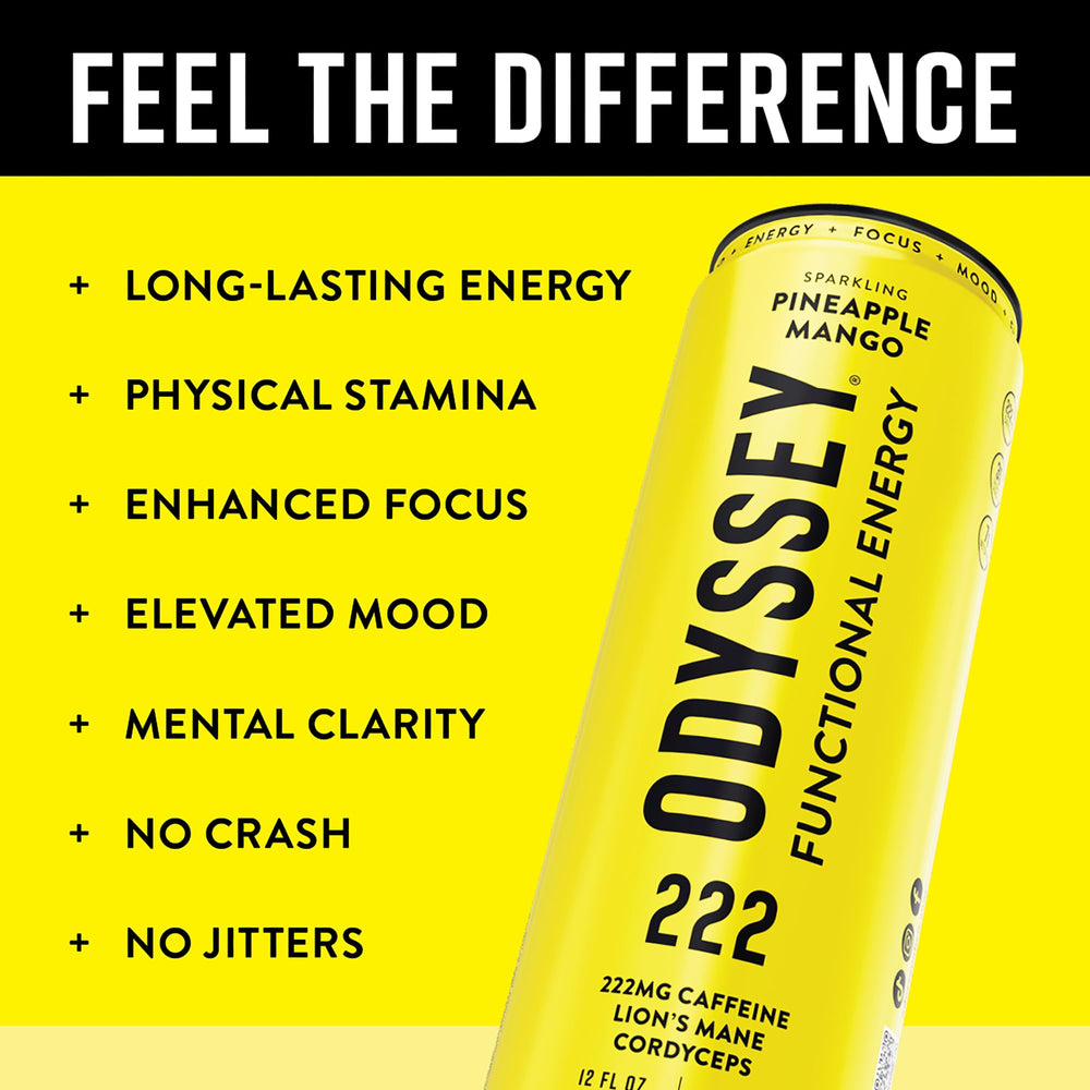 ODYSSEY ELIXIR can held in hand to show 12 oz size and convenient portable energy