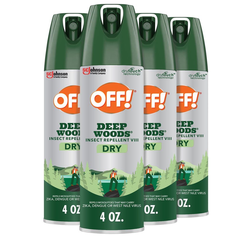 OFF! Deep Woods front packaging showing four aerosol cans for easy sharing