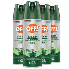 OFF! Deep Woods front packaging showing four aerosol cans for easy sharing