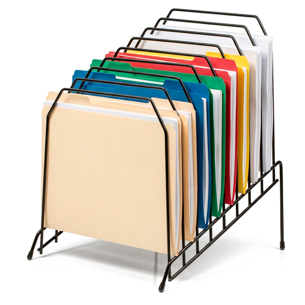 Officemate front view of 8 compartment wire caddy showing neat organization benefit