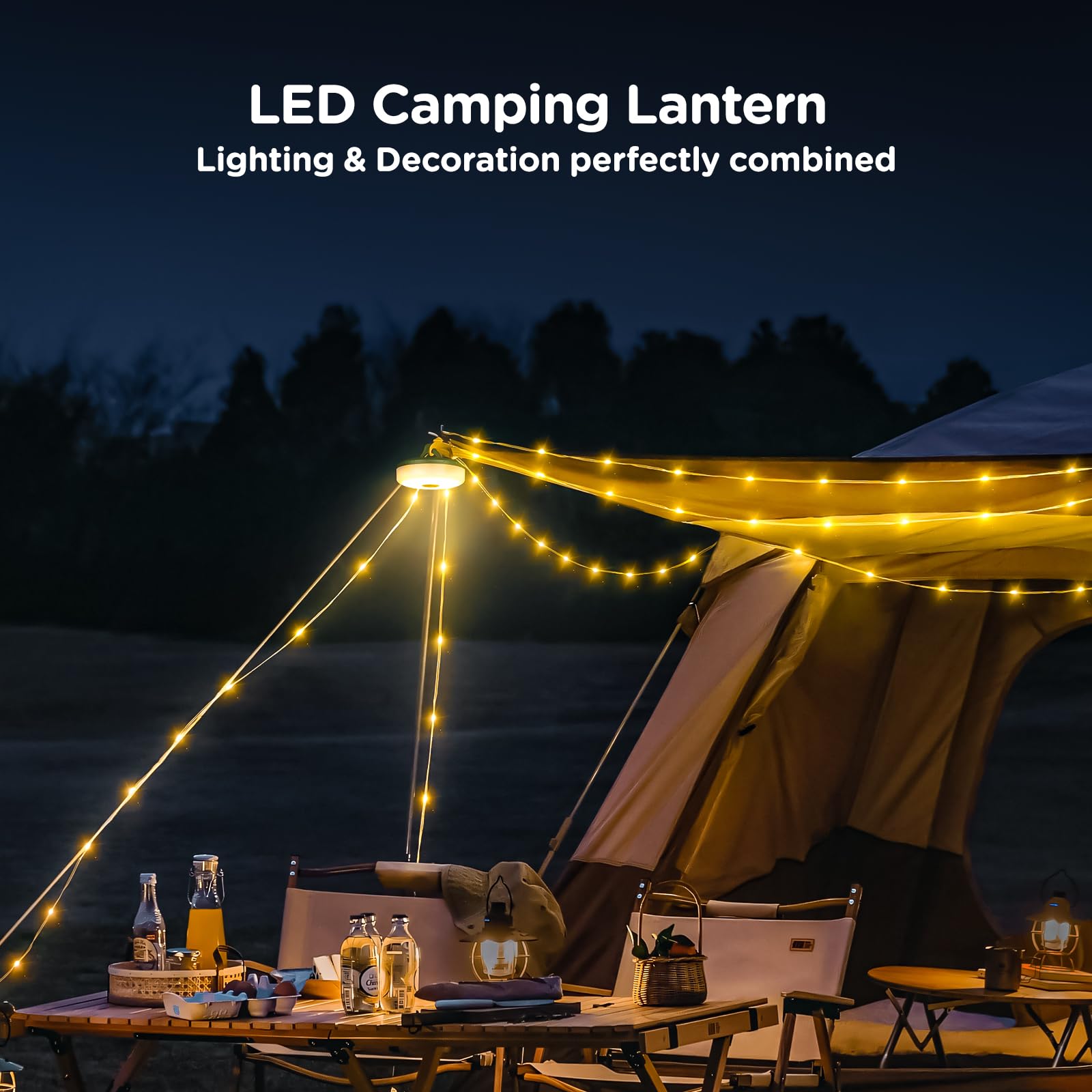 OGERY full 32.8ft string lights extended to show coverage and ambiance benefit