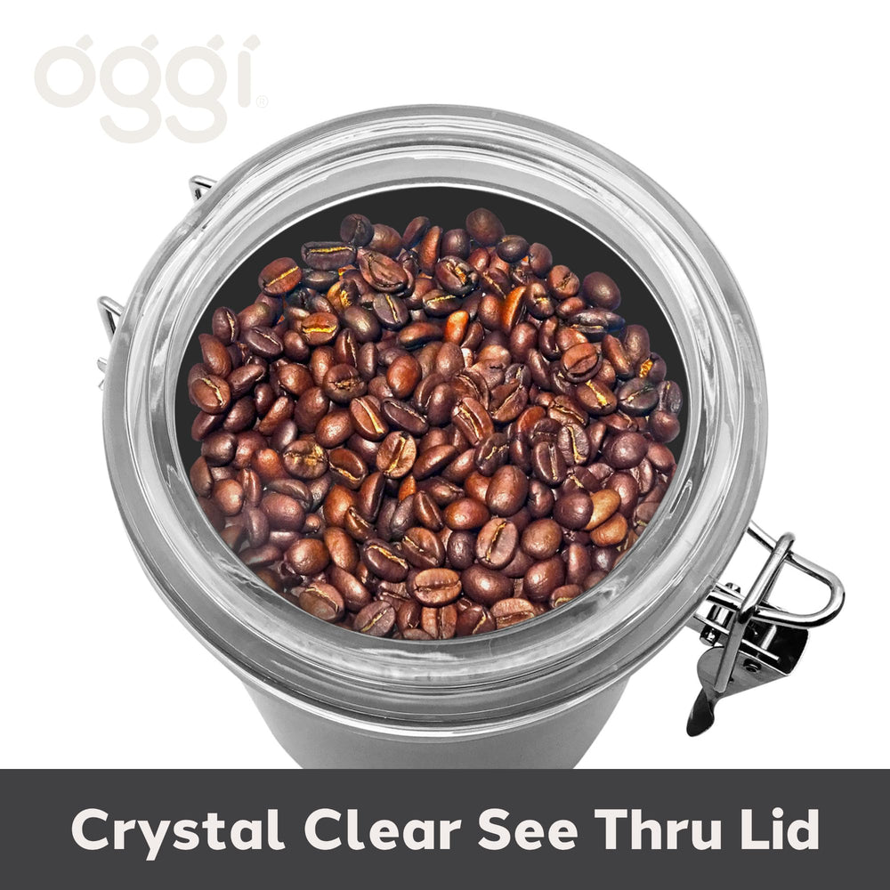 Oggi canister stainless body texture demonstrating durable, fingerprint-resistant finish