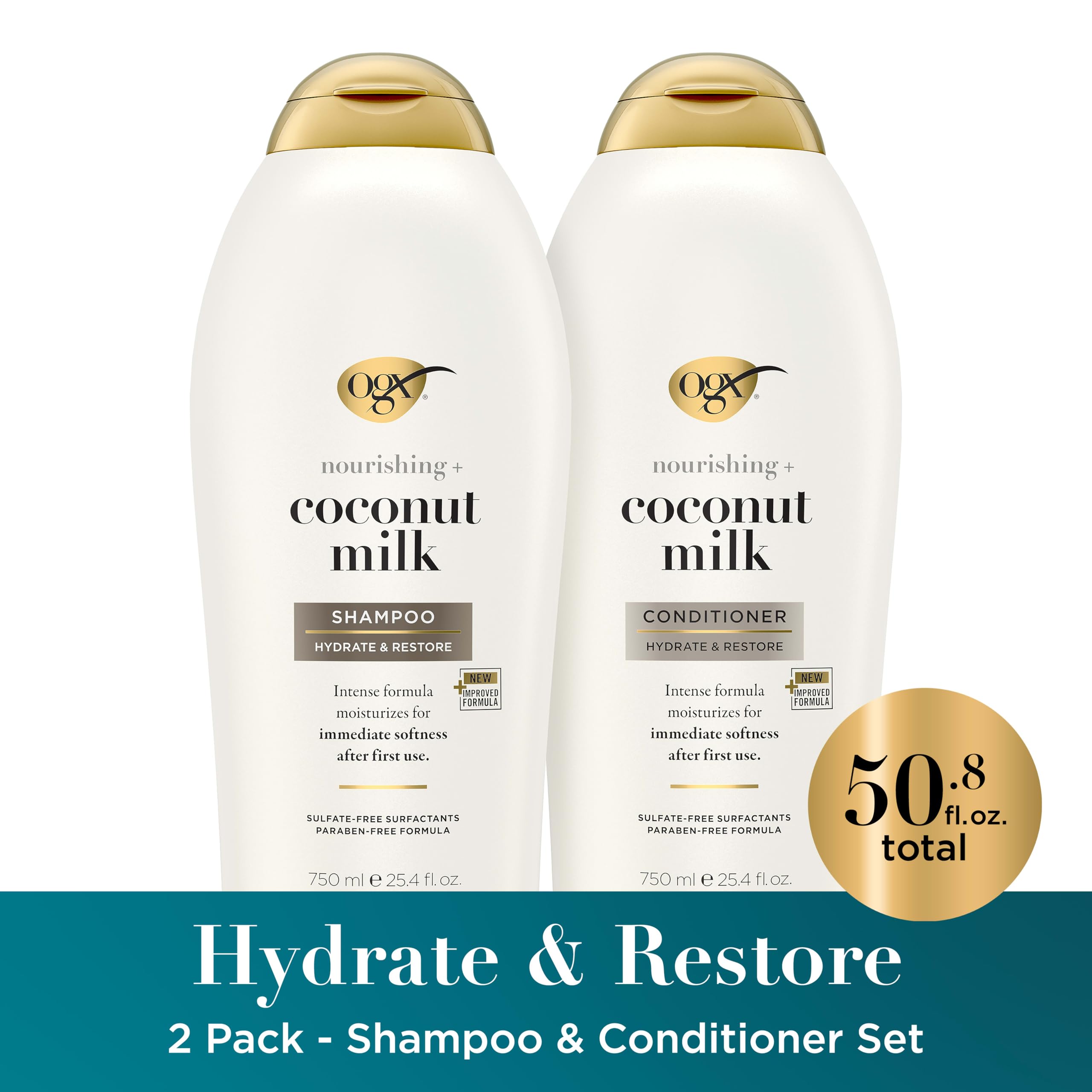 OGX coconut milk back label ingredients list highlighting gentle sulfate-free formula benefit