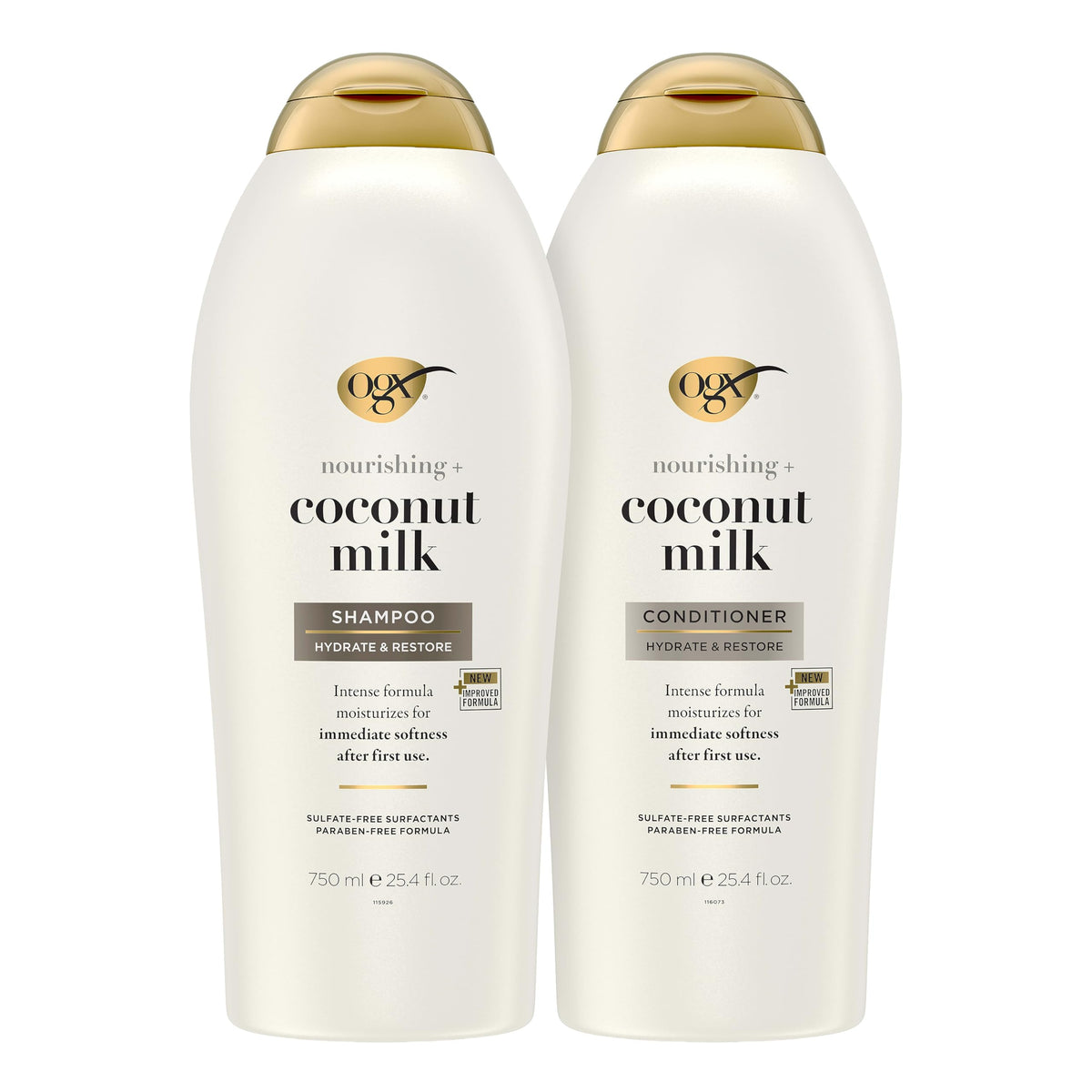 OGX coconut milk front packaging showing duo and benefit of long-lasting hydration