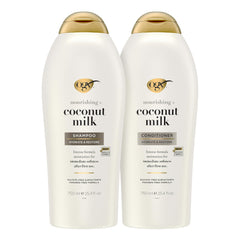 OGX coconut milk front packaging showing duo and benefit of long-lasting hydration