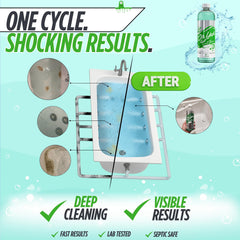 Oh Yuk being poured into a jetted tub demonstrating simple pour-and-run benefit