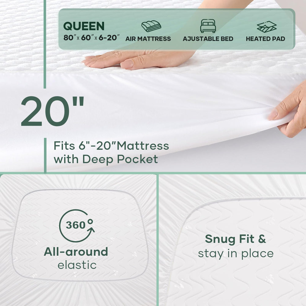 OhGeni protector in use on a queen mattress providing quiet, spill-proof coverage