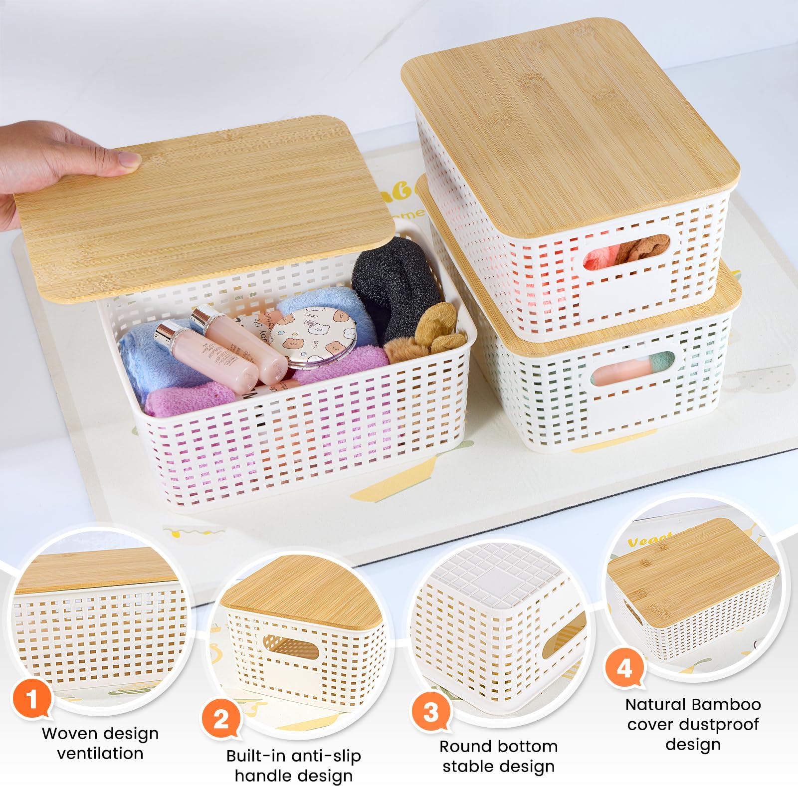 Ohmlove woven plastic texture detail highlighting sturdy construction and decorative look