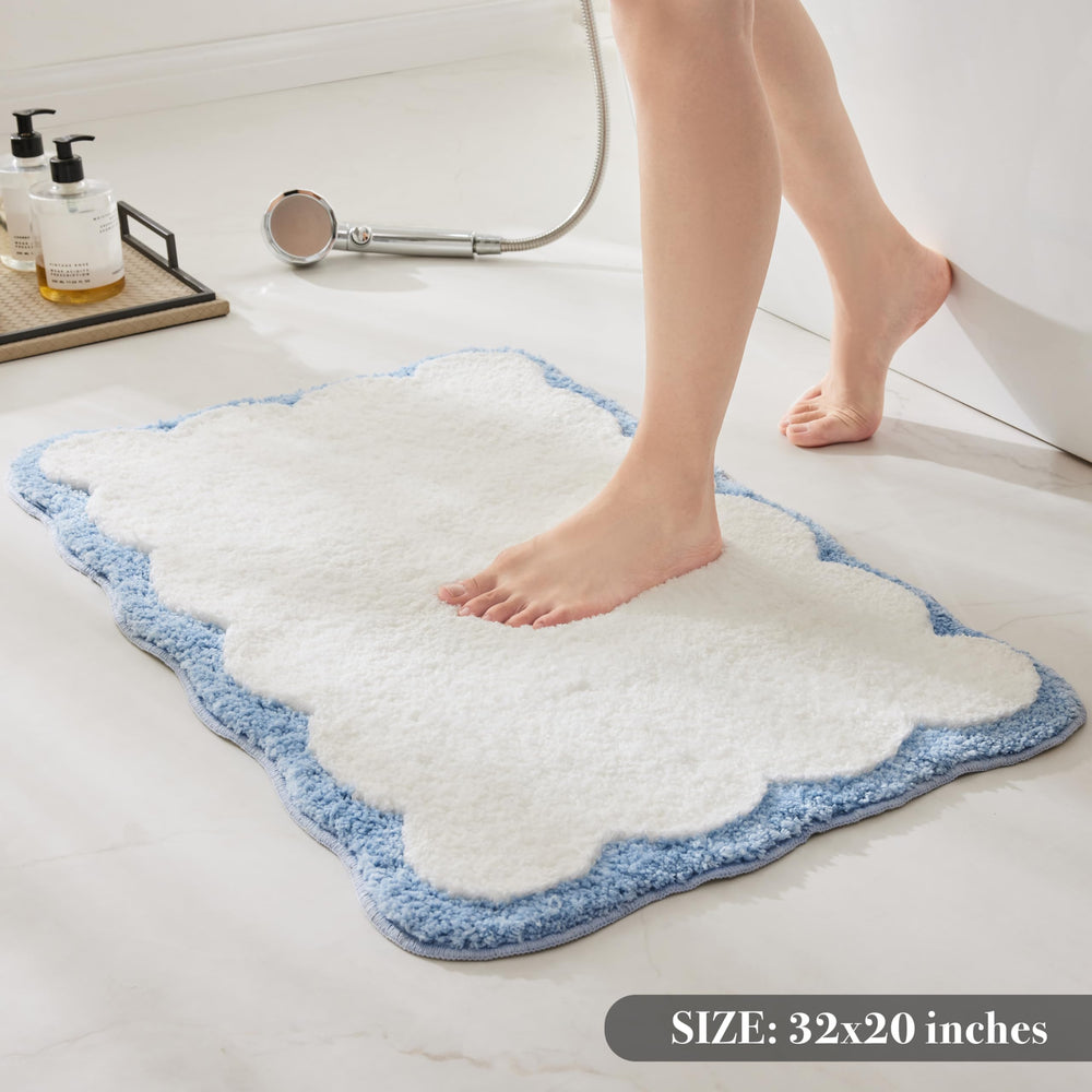 Ohocut bath rug styled on tile floor showing decorative balance and coordinated look