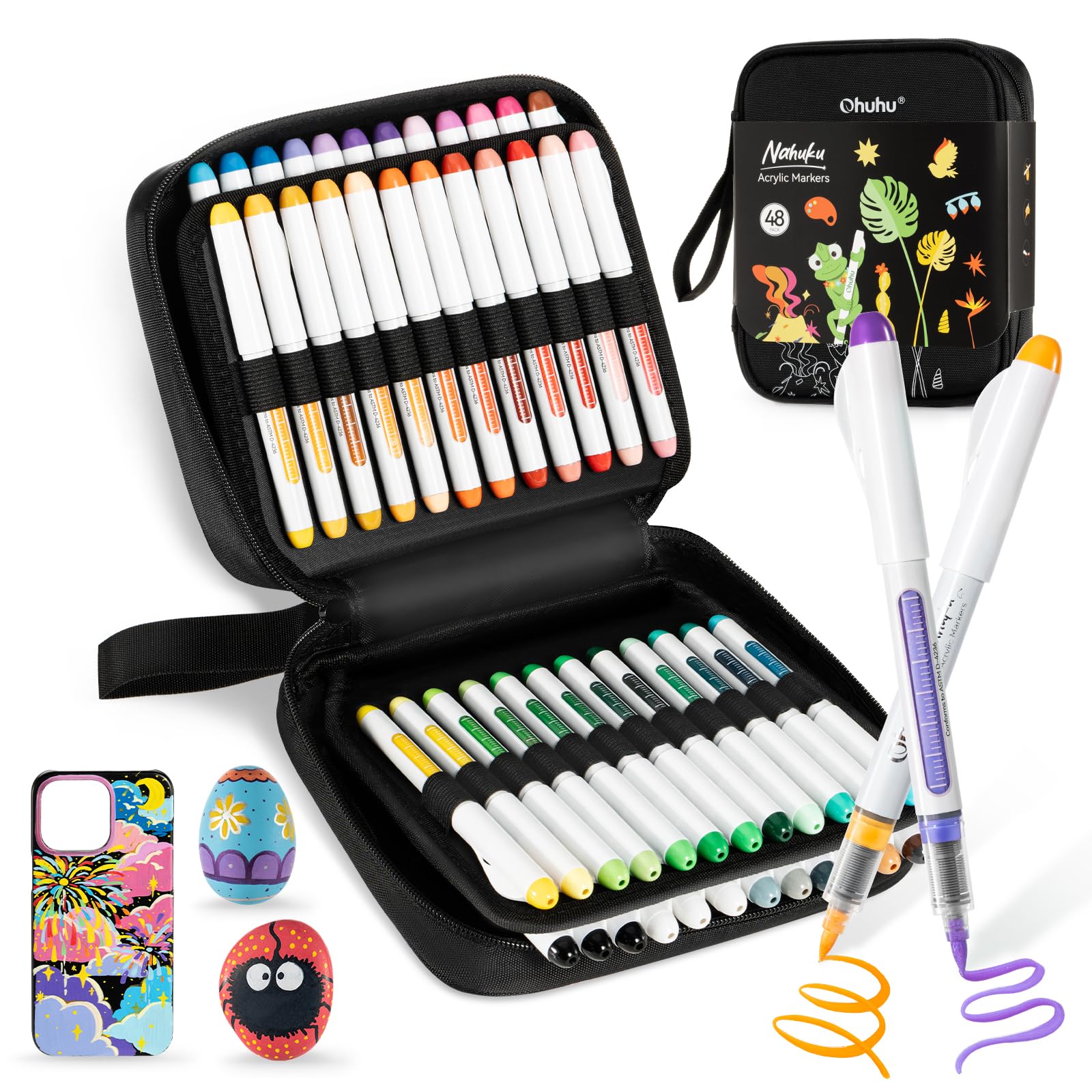 Ohuhu 48-pack front view showing full vibrant color selection and storage pouch benefit