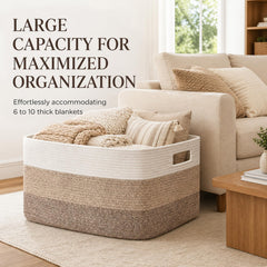 OIAHOMY basket filled with blankets beside sofa adding tidy decor