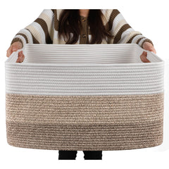 OIAHOMY front view blanket basket showing capacity and stylish gradient brown