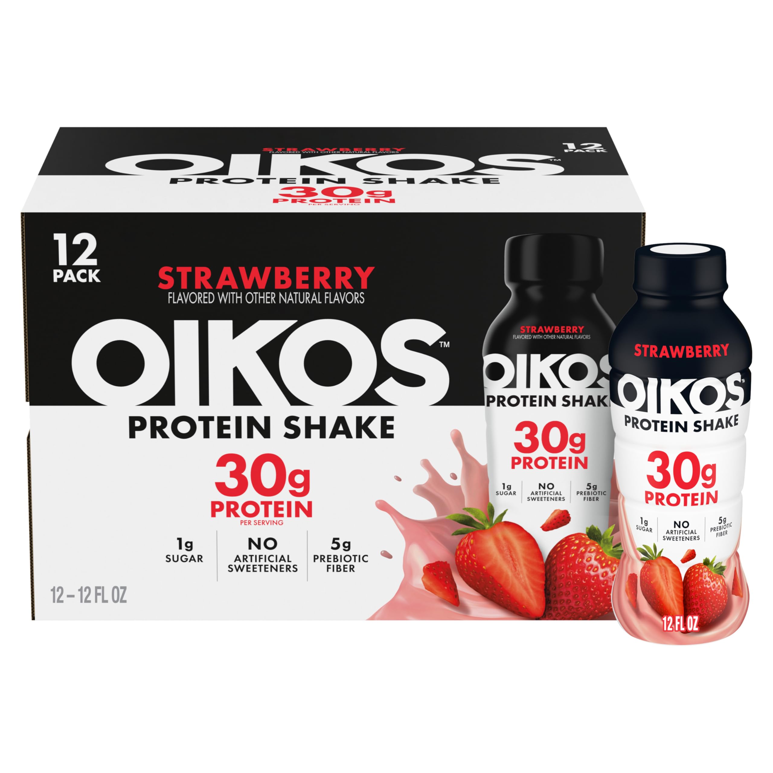 Oikos front packaging showing strawberry flavor and 30g protein benefit