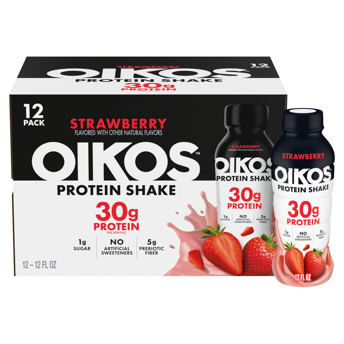 Oikos front packaging showing strawberry flavor and 30g protein benefit