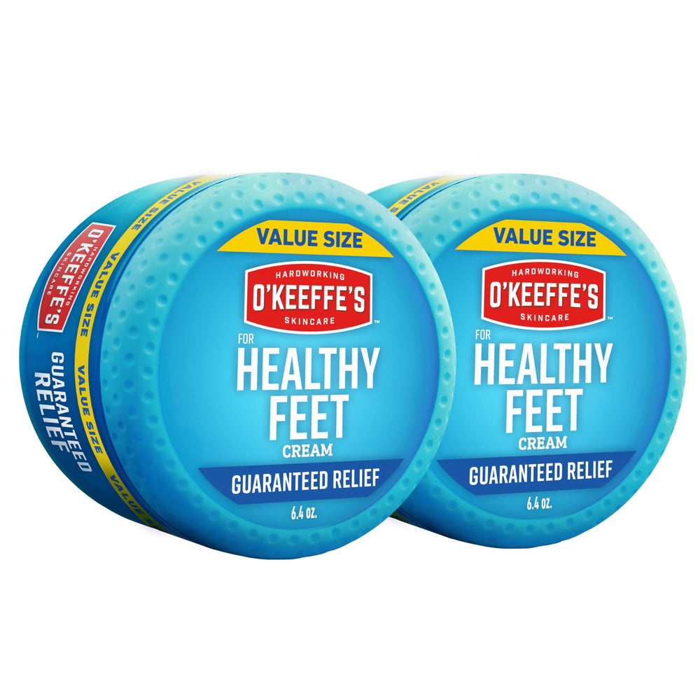 O'Keeffe's front view of 6.4 oz jar showing label and packaging benefits