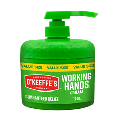 O'Keeffe's front packaging showing 10 oz pumpable jar and brand clarity