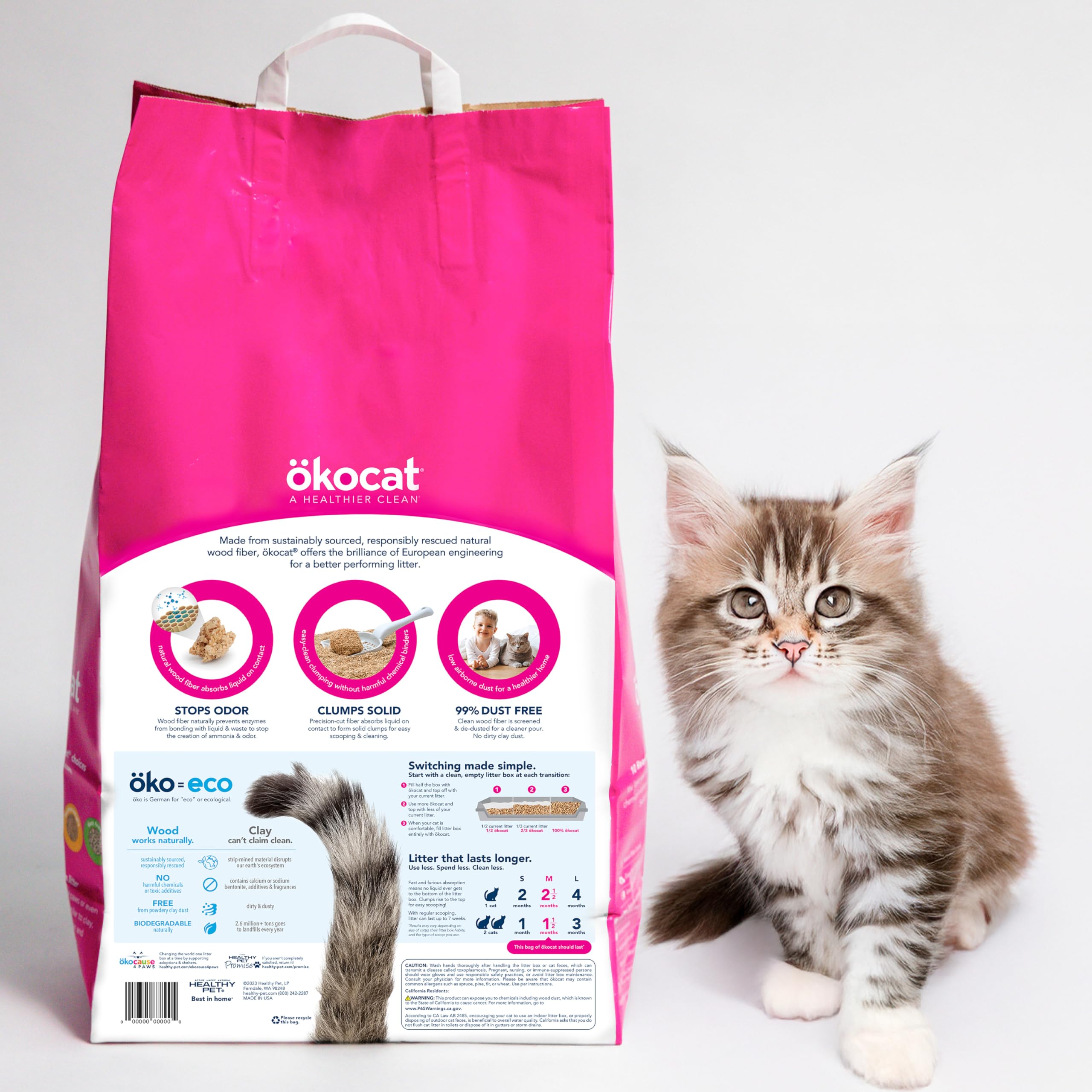 ÖKOCAT close-up of wood fiber texture highlighting gentle feel for sensitive paws