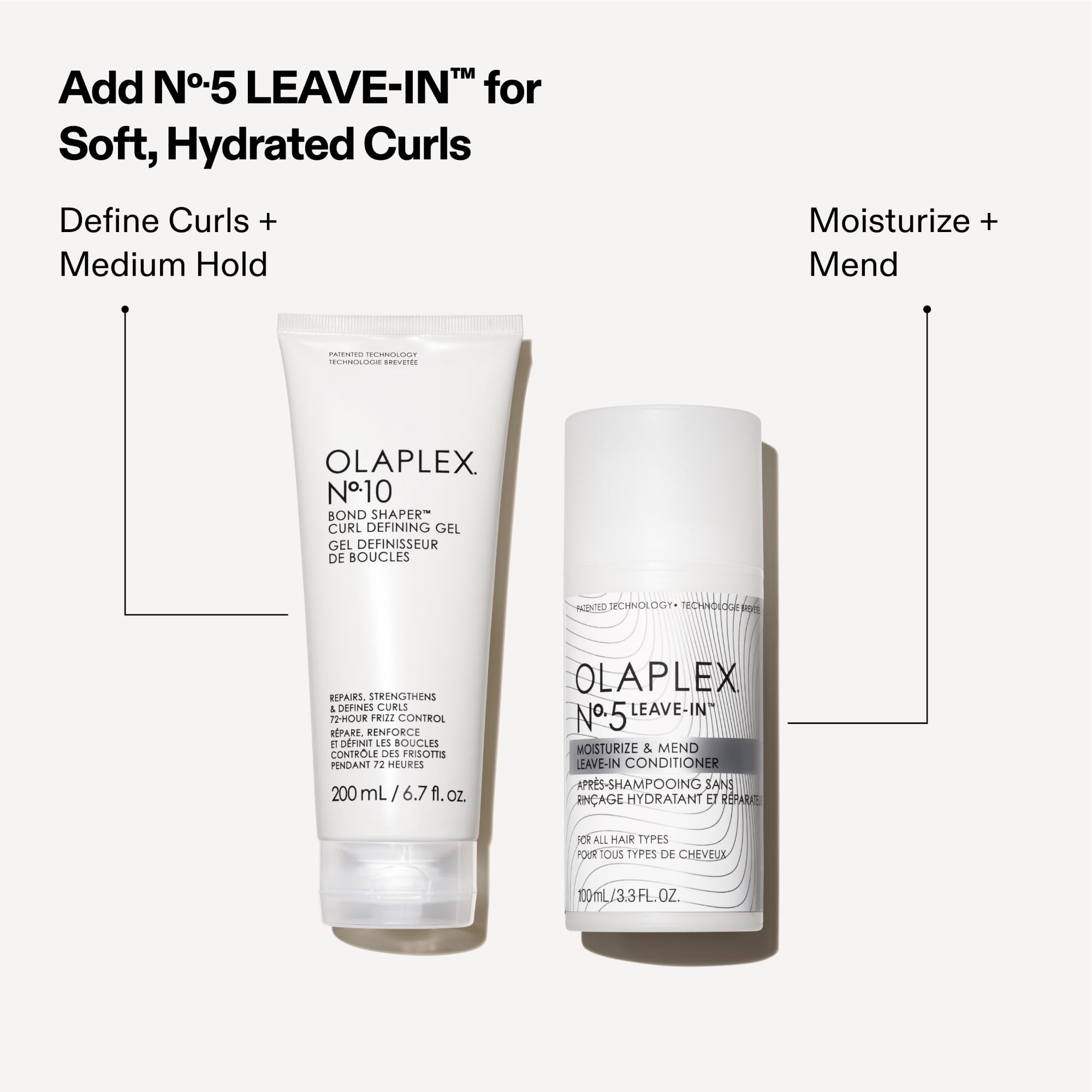 Olaplex N°.10 label closeup showing patented bond technology benefit