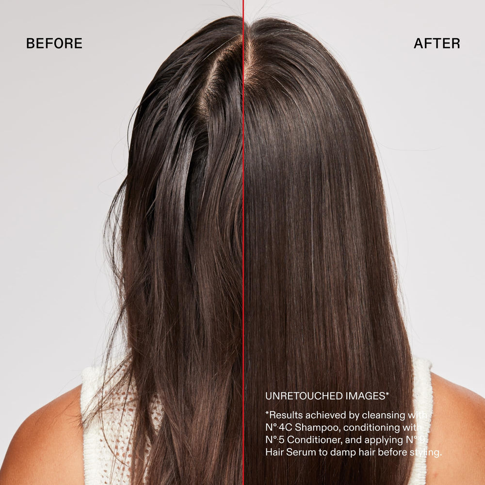 Before and after hair color with Olaplex, showing improved vibrancy and shine
