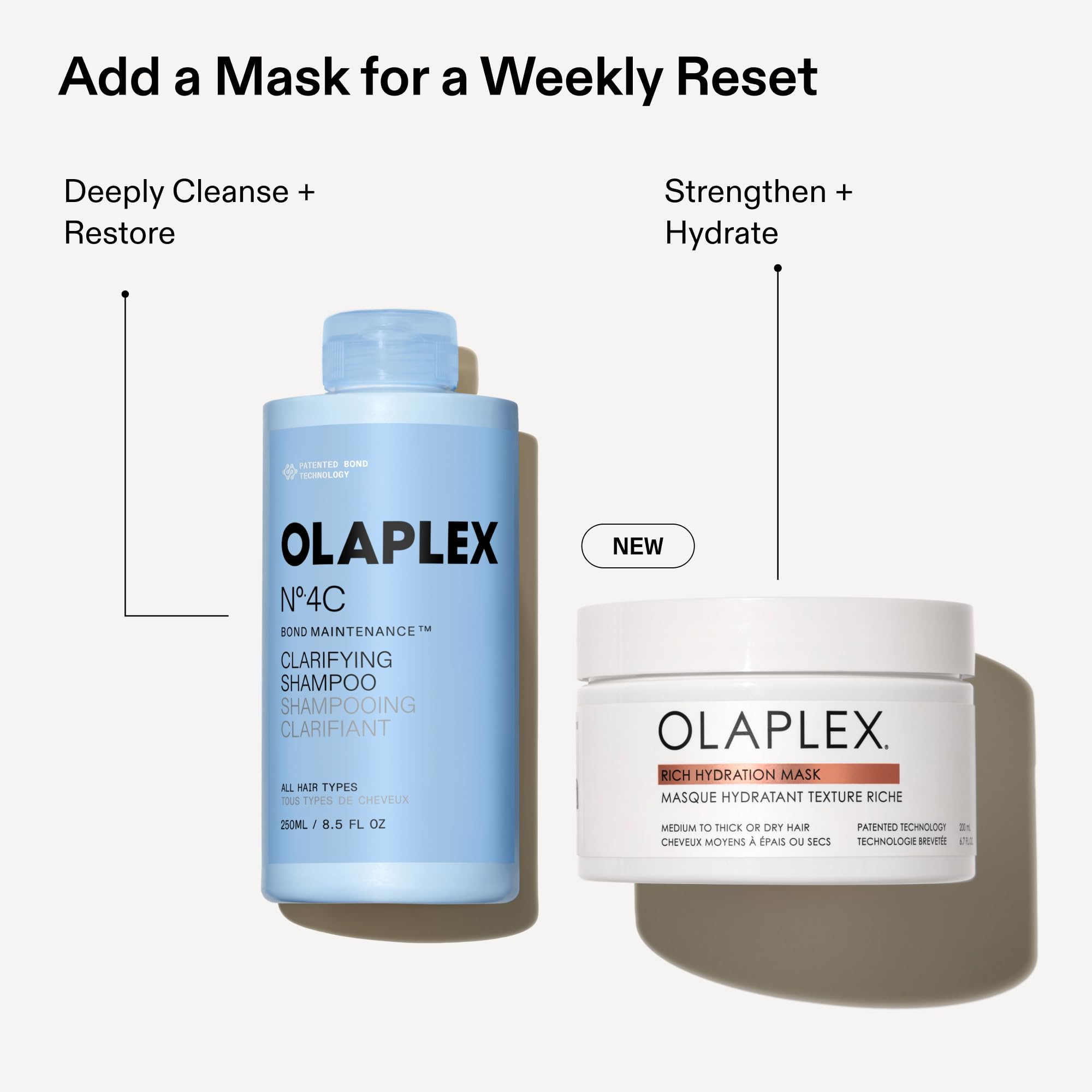 Close-up label of Olaplex ingredients and bond-maintenance claim, reassuring transparency