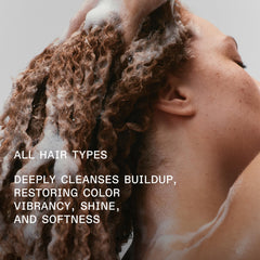 Close-up of Olaplex shampoo foam texture, showing gentle yet effective clarity