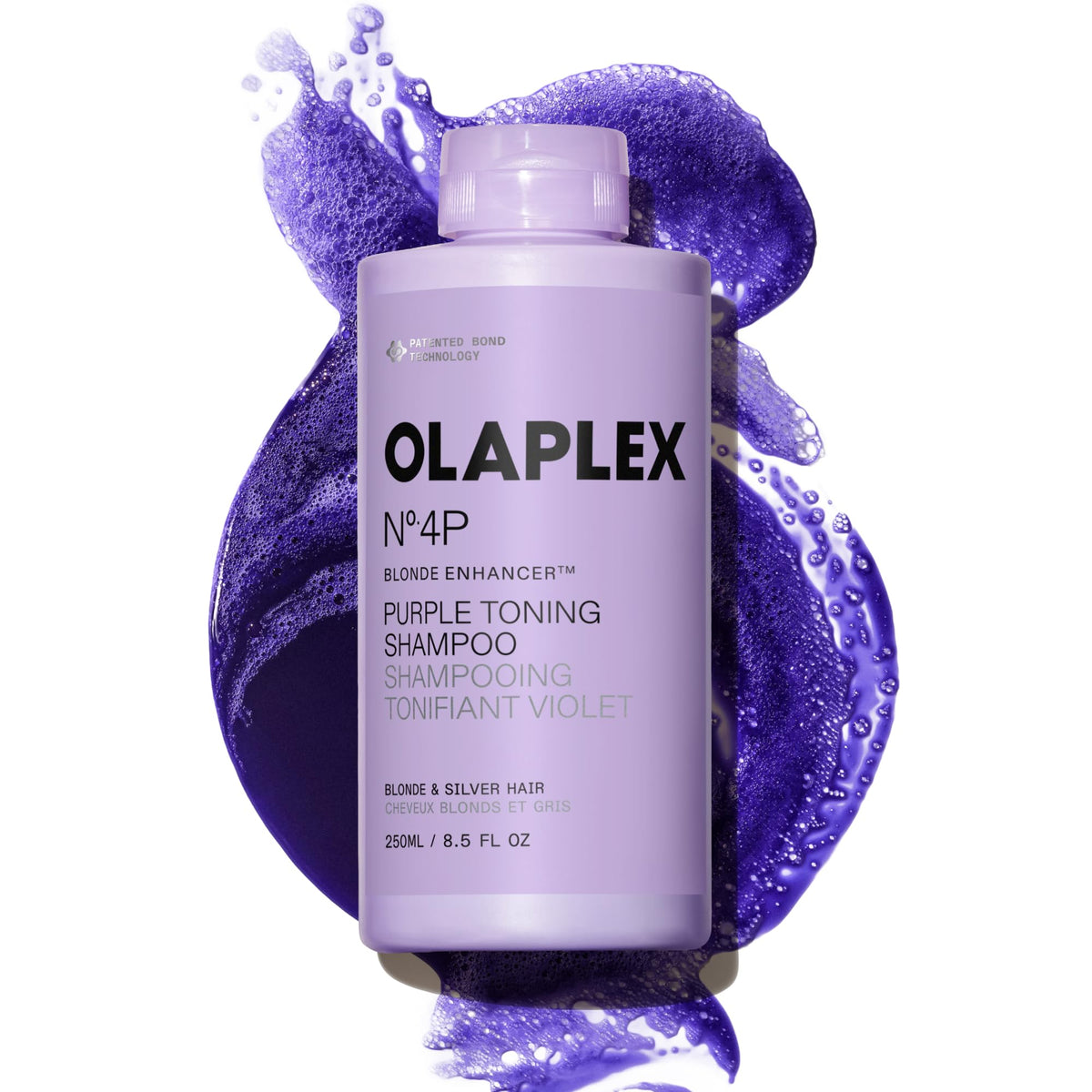 Olaplex Nº.4P front bottle showing packaging and toning benefit
