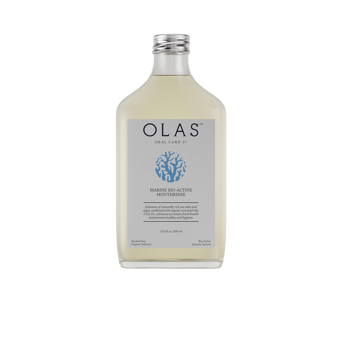Olas front label showing clean marine formula and benefits