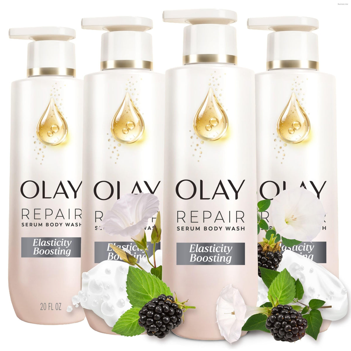Olay front packaging showing 20 oz bottle and product name for visible shelf impact