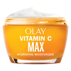 Olay front packaging of Vitamin C MAX moisturizer showing product and branding for brightening