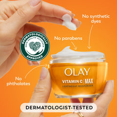 Olay open jar top view highlighting cream color and ingredients for radiance