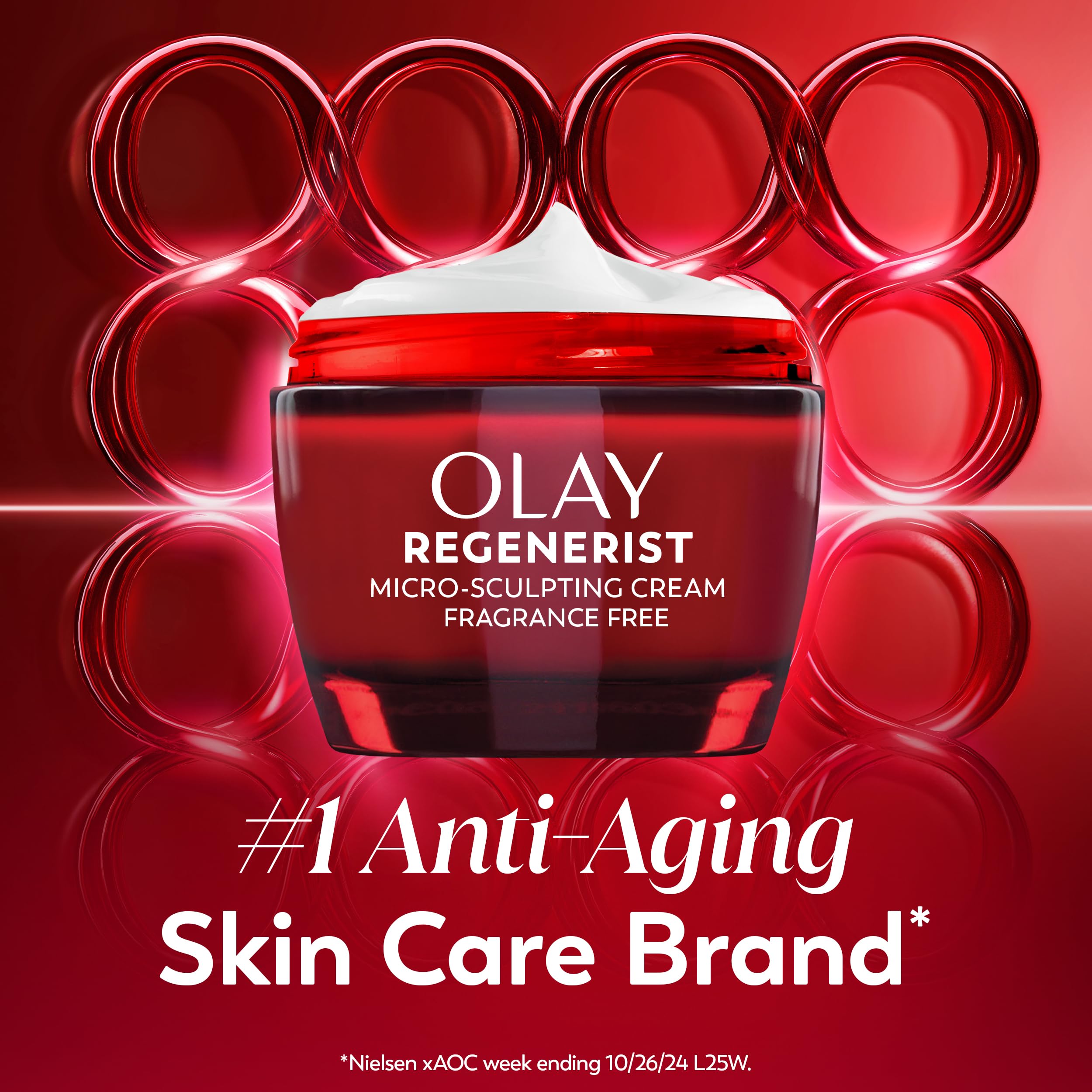 Side-by-side illustration suggesting Olay Regenerist visible improvement over weeks