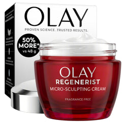 Olay Regenerist jar front view showing brand and firming cream benefits