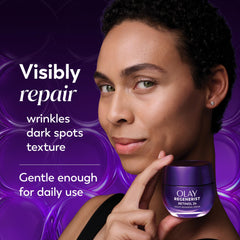 Olay retinol night cream open jar texture close-up showing smooth cream, conveys fast absorption