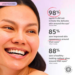 Olay Vitamin C and caffeine graphic highlighting brightening and de-puffing