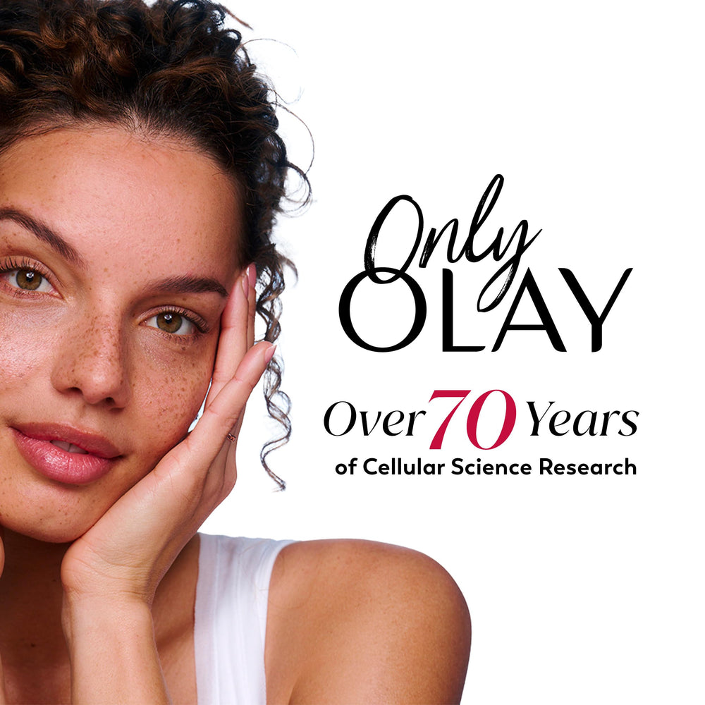 Olay lifestyle morning vanity scene showing refreshed, ready-for-day eyes