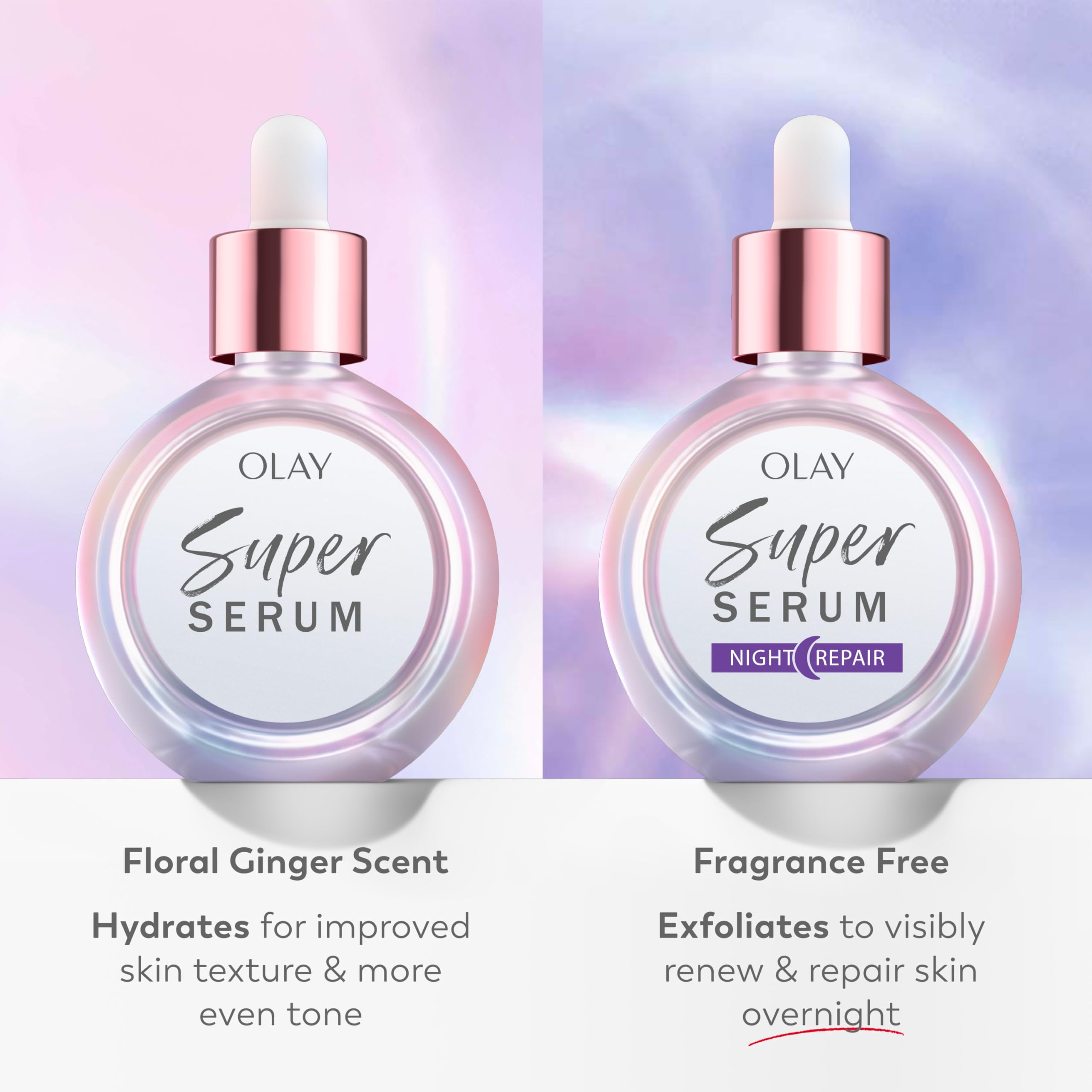 Olay Super Serum Night Repair applied to cheek demonstrating smooth finish