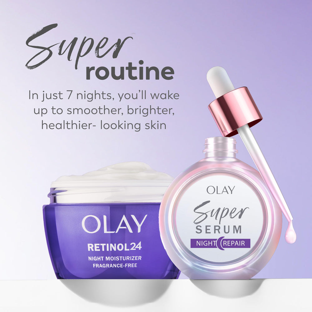 Olay Super Serum Night Repair before and after illustrative comparison of tone improvement