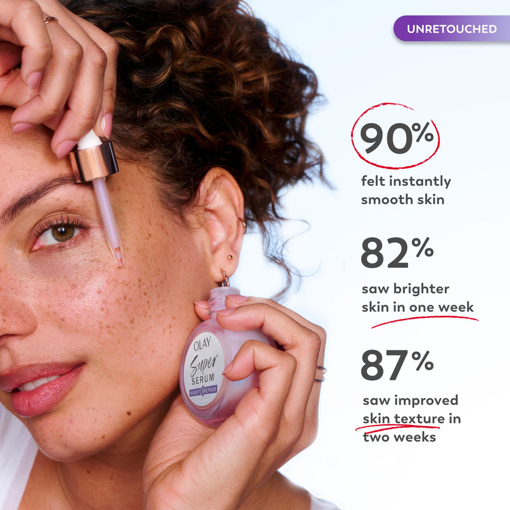 Olay Super Serum Night Repair silky serum texture close-up showing absorbency