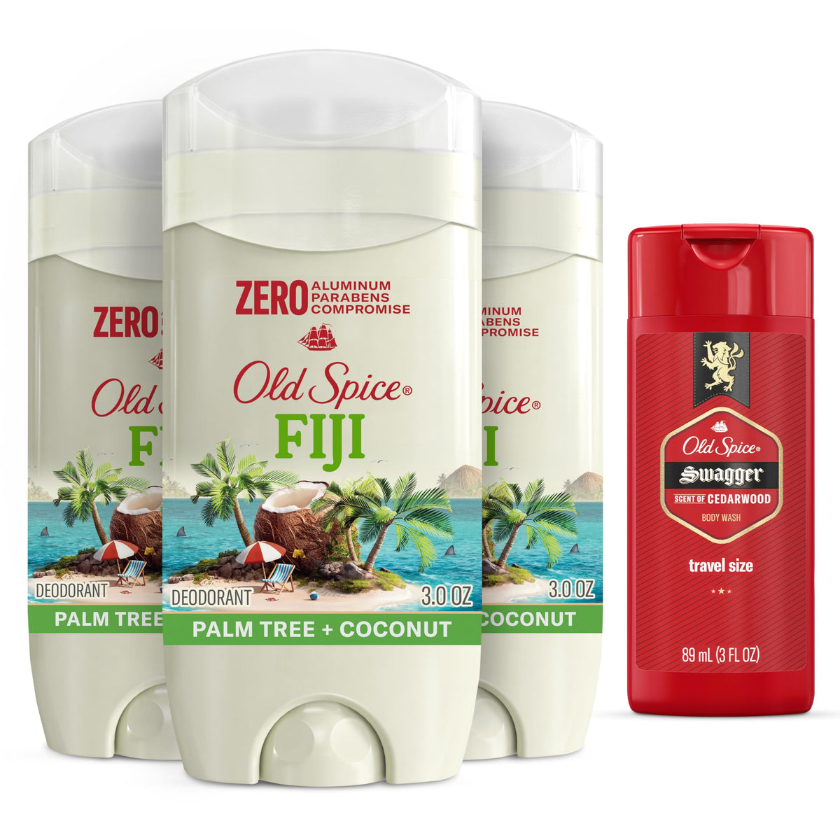 Old Spice Fiji front packaging showing fresh tropical scent benefits