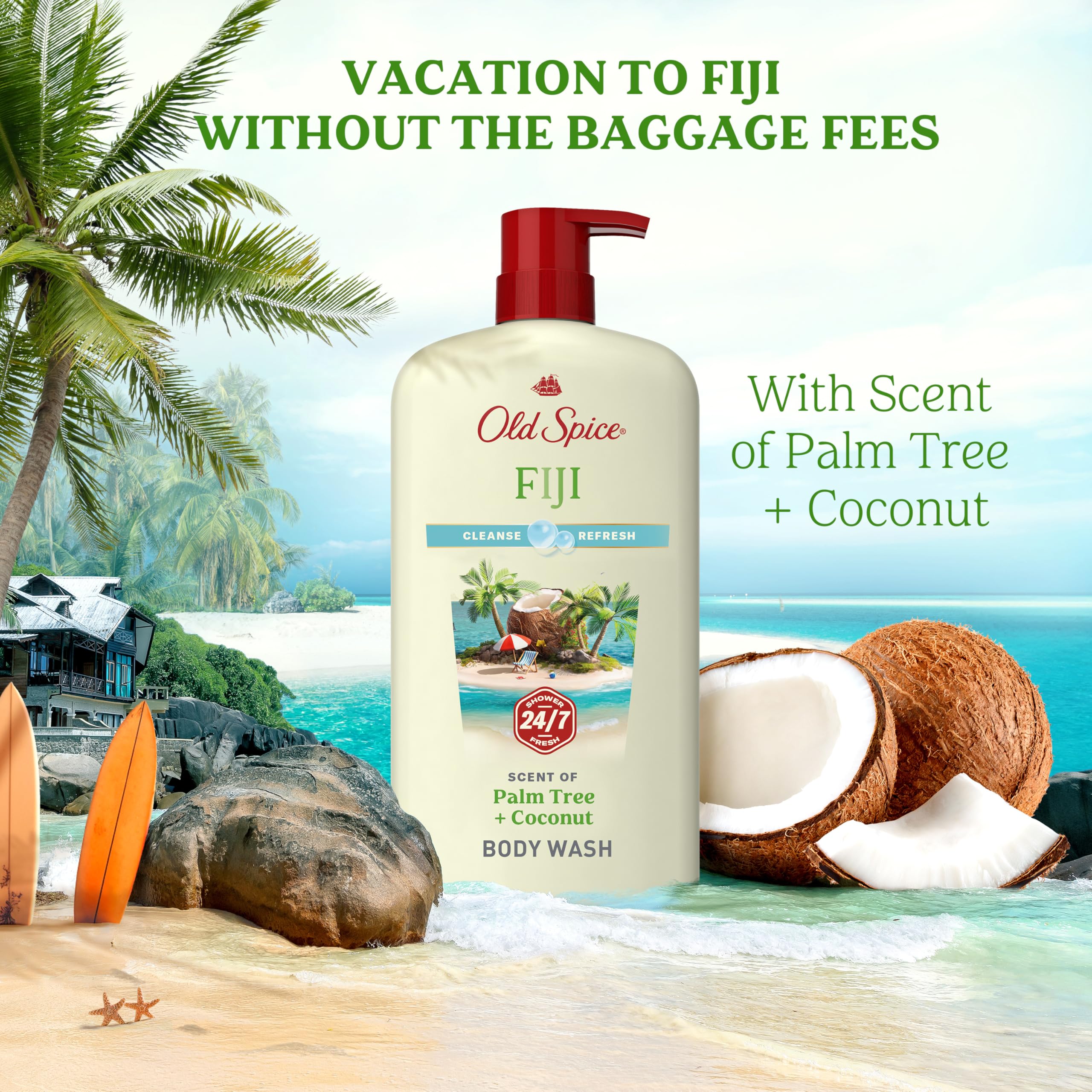 Old Spice Fiji palm tree graphic detail evoking tropical scent inspiration