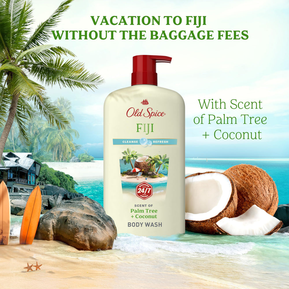 Old Spice Fiji palm tree graphic detail evoking tropical scent inspiration