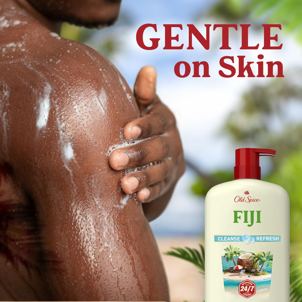 Old Spice Fiji next to a ruler showing the 25 oz bottle size and value