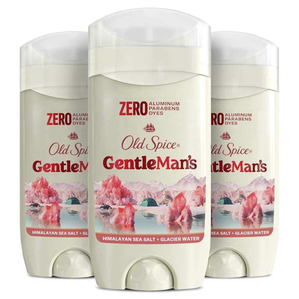 Old Spice GentleMan's front packaging showing scent and gentle formula benefits
