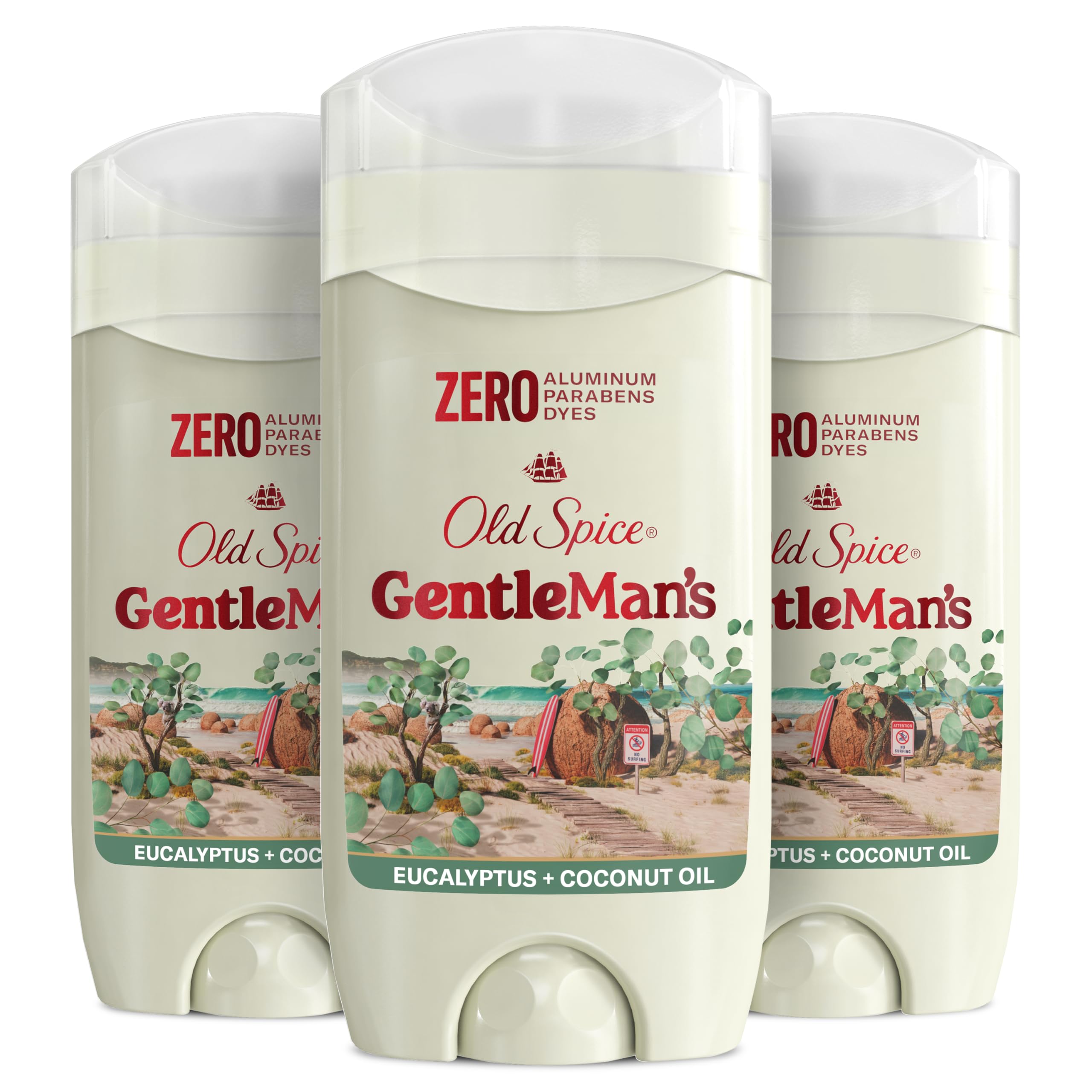 Old Spice GentleMan's stick front view showing eucalyptus coconut scent and dry feel benefit