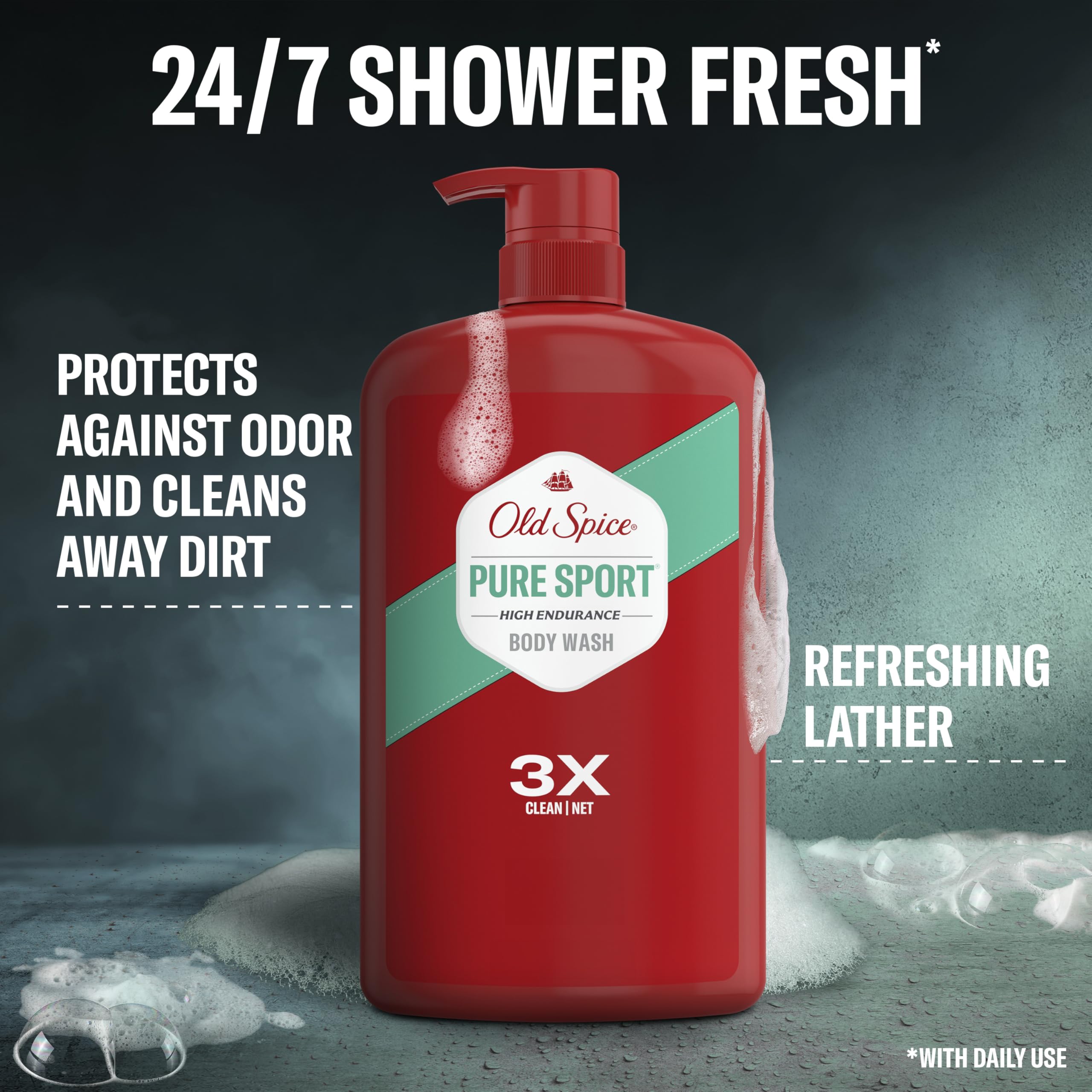 Old Spice close-up label highlighting High Endurance formula and long-lasting scent benefit
