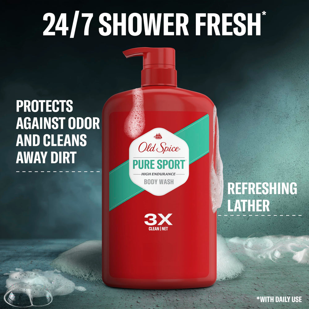 Old Spice close-up label highlighting High Endurance formula and long-lasting scent benefit