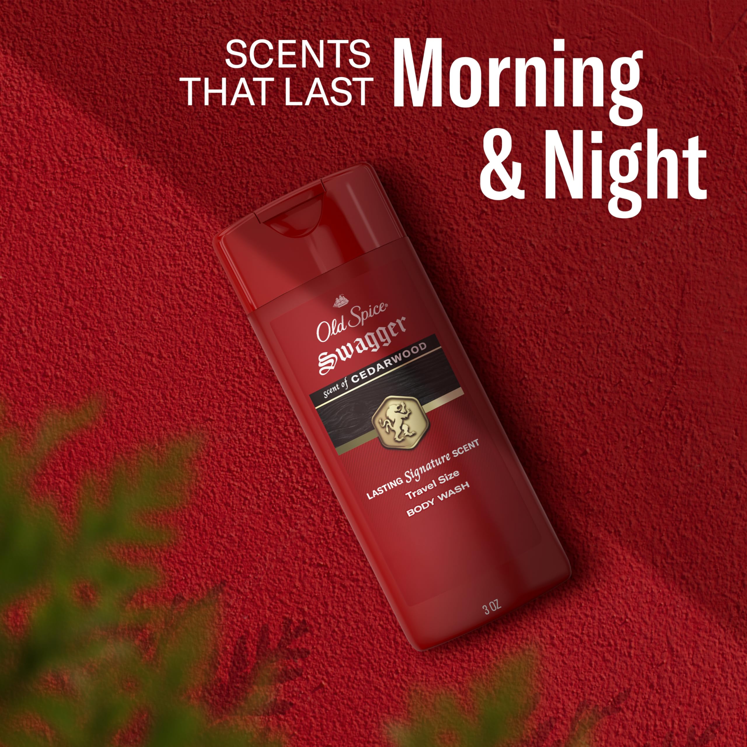 Old Spice deodorant next to hand showing compact travel-friendly benefit